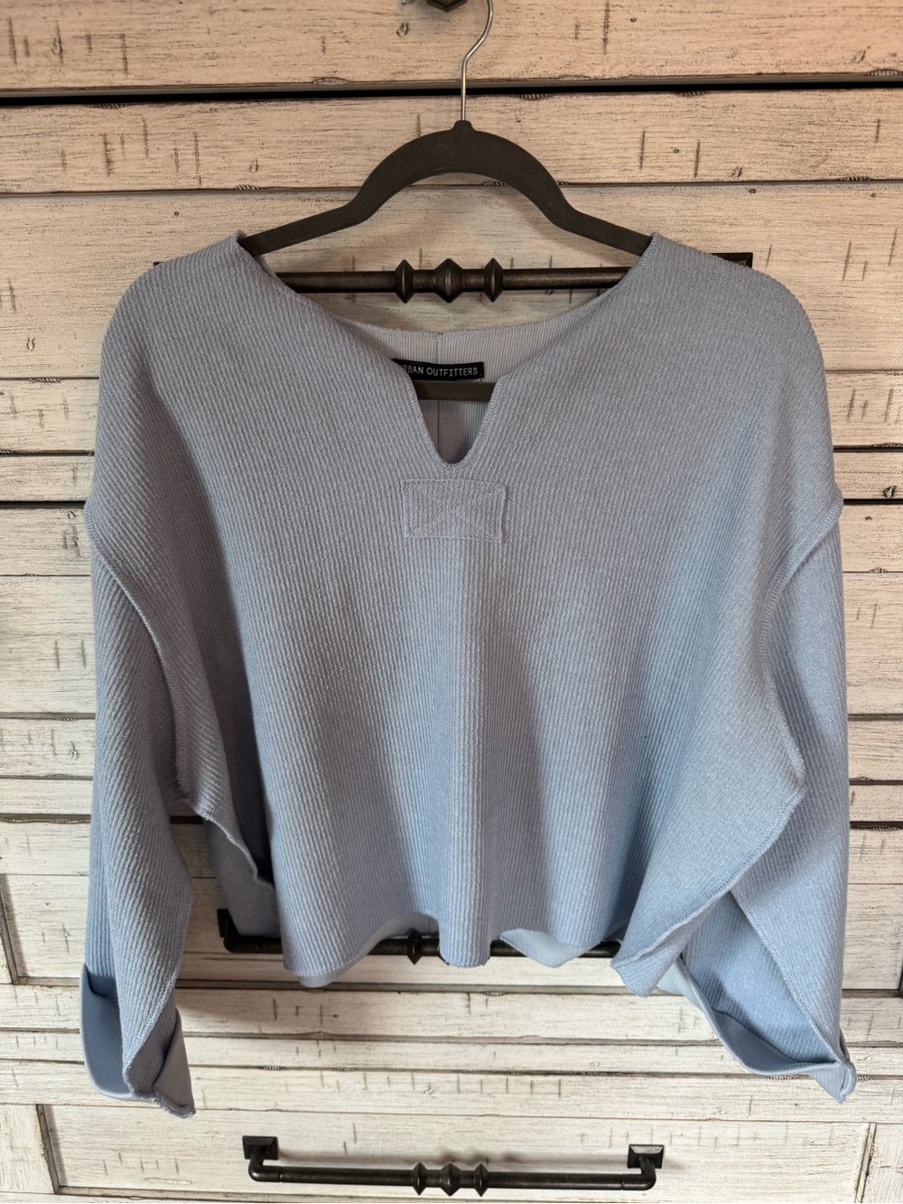 Urban Outfitters Pale Blue Boxy Cropped V-Notch Sweater